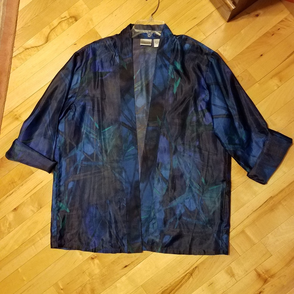 Chico's 3 - Blue/Green Print Sheer Silk Jacket